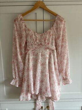 Thirty Thirty Pink Floral Long Sleeve Mini Babydoll Dress Size small (note)